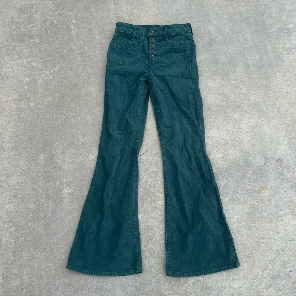 American Eagle AE button stretchy corduroy flare leg wide jean pant boot cut - Picture 1 of 9